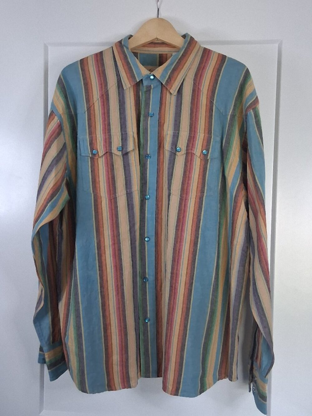 Scully Brushpopper Southwestern Multi-Stripe Western Snap Shirt Men's 2XL Cotton